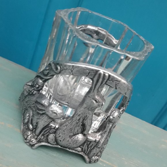 Silver Metal Bunny Rabbit Candle Holder or Trinket Dish Silver Metal Glass Gifts - Picture 11 of 16